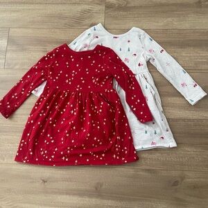 2 Pack Toddler Girl Christmas Themed Basic Long Sleeve Dresses Size 4T